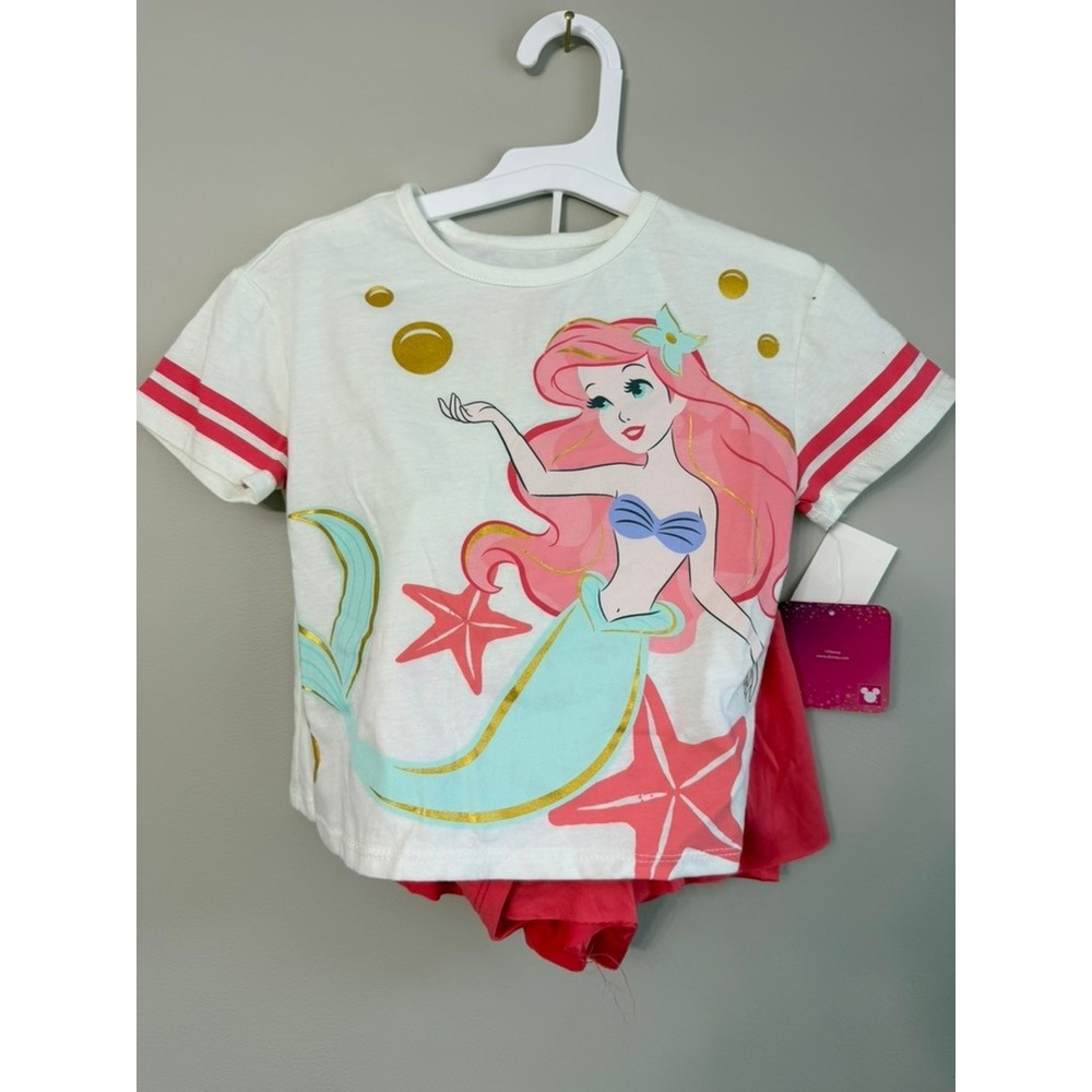 Disney Ariel Graphic Tee Shorts Set Toddler Girls 2T White Coral NWT
